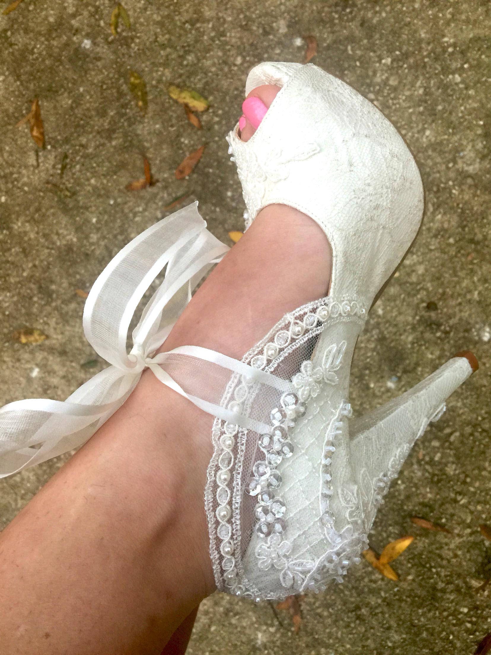 Wedding Shoes Bridal Shoes Embroidered Ivory Lace with