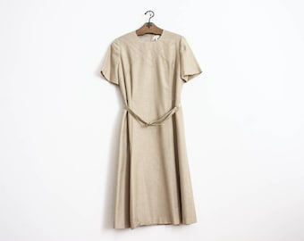 Vintage 70s Linen Dress Summer Skirt Blouse Beige Cream Boho Dress Outerwear