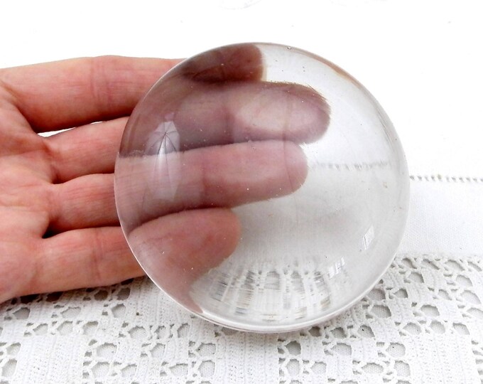 Antique Round Flat Clear Glass Paperweight from France, Magnifying French Glass Weight, Shabby Chateau Cottage Chic, French Country Decor