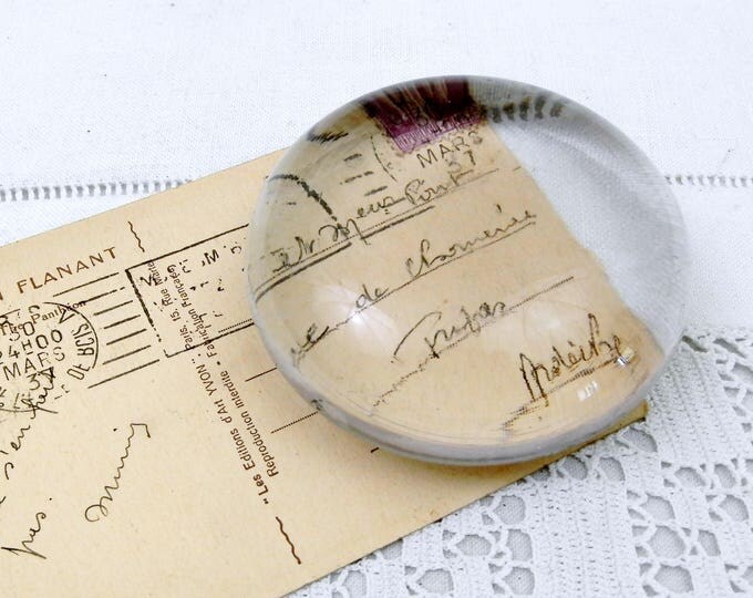 Antique Round Flat Clear Glass Paperweight from France, Magnifying French Glass Weight, Shabby Chateau Cottage Chic, French Country Decor