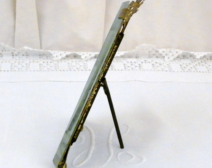 Antique French Beveled Glass Picture Frame Embossed Metal Ribbon Surround with Original Photograph, Napoleon 3 Thick Glass Portrait Frame Antique French Beveled Glass Picture Frame Embossed Metal Ribbon Surround with Original Photograph, Napoleon 3 Thick Glass Portrait Frame