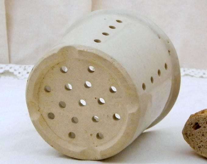 Antique French White Glazed Ceramic Cheese Strainer Pot, Stoneware Faisselle Drainer Vessel from France, Farmhouse Cottage Kitchen Decor