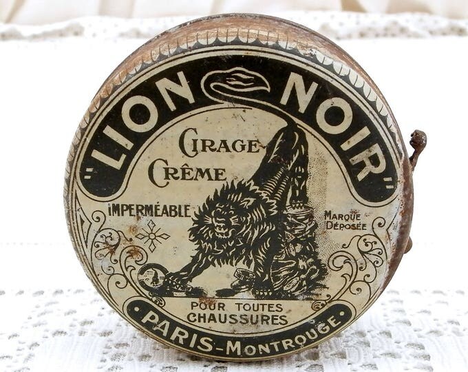 Vintage French War Time WW2 Ration Shoe Boot Polish Tin Lion Noir Black Lion Paris, Black and White World War Two Leather Cream from France