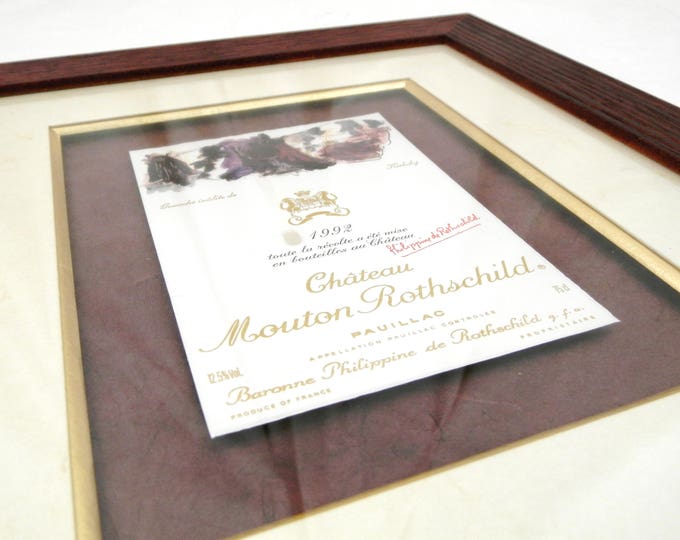 Vintage Framed Collectible Wine Bottle Label Chateau Mouton Rothschild 1992 Illustrated by Danish Artist Kirkeby from France, French Wine
