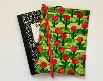 Floral Journal Cover, Red Journal Cover, Floral Composition Notebook Cover, Fabric Journal Cover