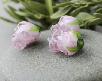 Handmade Lampwork Flower Beads, 1 pc Rose Flower, Lampwork Glass Beads, Floral Lampwork Beads, Lampwork, Lampwork Glass, Lampwork Flower