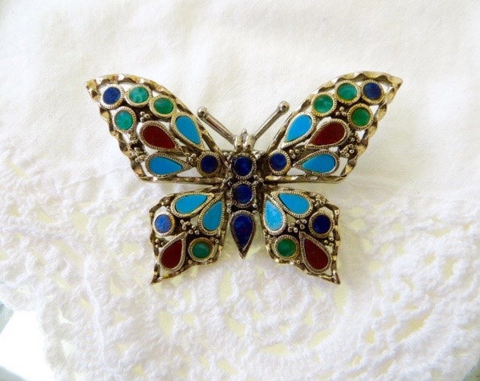 Vintage Butterfly Brooch, Enamel Butterfly Pin, Nature Jewelry, Designer Signed Art