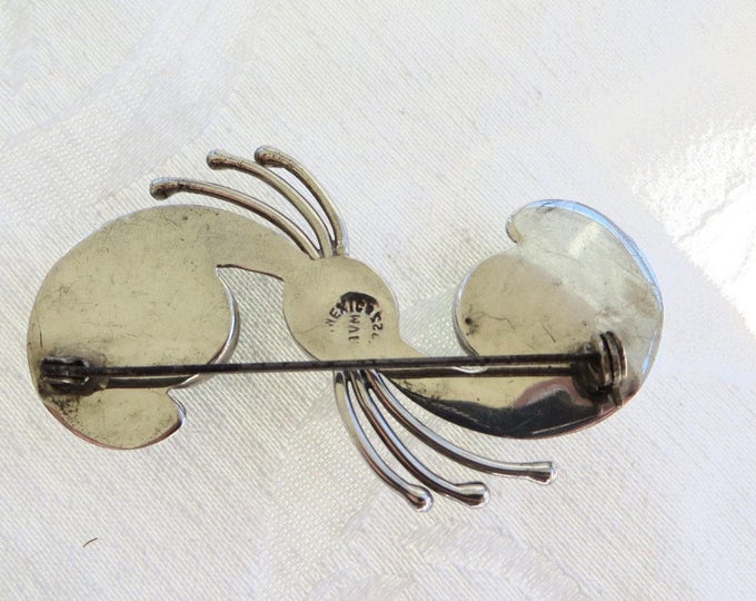 Sterling Fire Opal Brooch, Mexico Silver Pin, Signed AVM, Vintage Mexican Sterling Silver