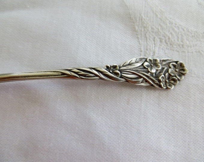 Antique Sterling Baby Spoon Pusher, Forget-Me-Not Flowers, Baby Gift, Christening, New Baby