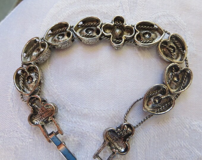 Vintage Slide Bracelet, Silver Heart Slide Bracelet, Daisy Center, Fleur De Lis, Heart Bracelet