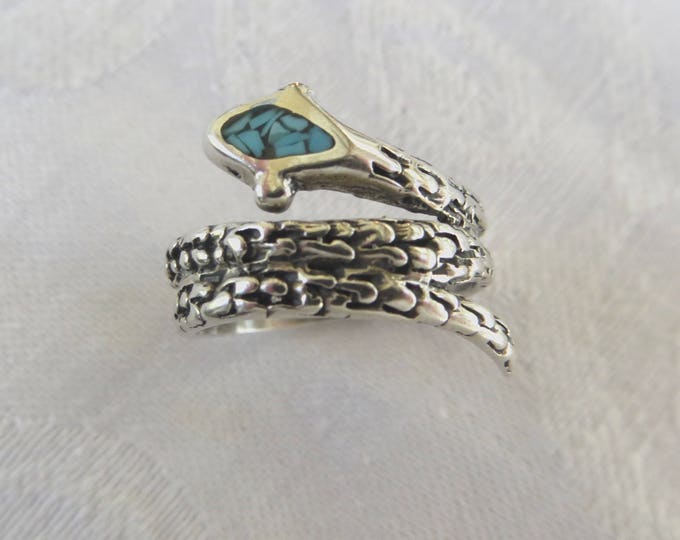 Snake Ring Sterling Silver Snake Wrap Ring Serpent Ring, Turquoise Serpent, Size 6 Ring Snake Jewelry