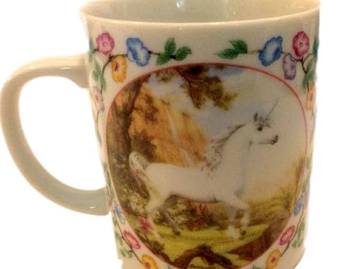 Unicorn Coffee Mug, Tropical Paradise of the Unicorn, Vintage Handcrafted Unicorns Cup, Ruth Sanderson, Japan
