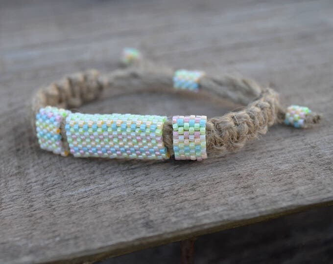 Pastel natural bracelet, beaded bracelet, seed bead bracelet, ooak bracelet, natural hemp bracelet, hemp bracelet, hippie bracelet, surfer