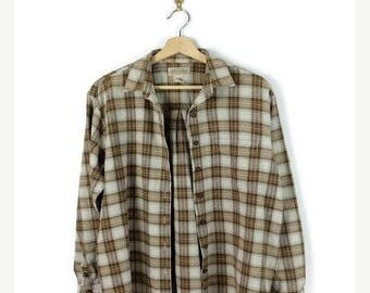 ON SALE Vintage Women's Brown/White Cotton Long sleeve Blouse from 90's*