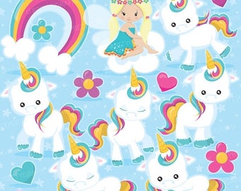 80% OFF SALE Baby Unicorn clipart commercial use, unicorns vector graphics, rainbow digital clip art, digital images - CL937