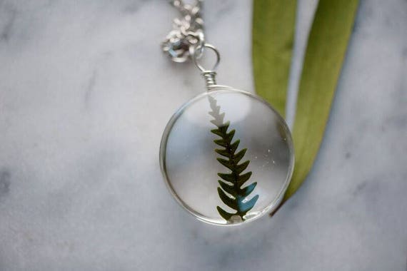 REAL FLOWER Fern Necklace - Glass Fern Leaf Necklace - Feminine Gift for Women - Free Postage Worldwide