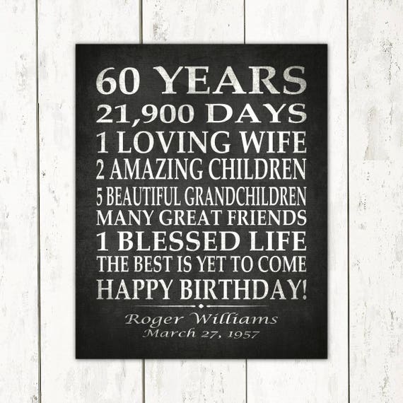 60th BIRTHDAY Gift Sign Party Gift Personalized 60 Years
