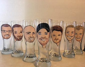 Personalized Caricature Groomsmen Beer Glasses
