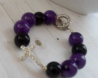 Purple Cross Jewelry, Jewelry Bracelet, Sideways Rhinestone Cross, Gift Under 20, Christian Jewelry, Christian Bracelet, Cross Jewelry