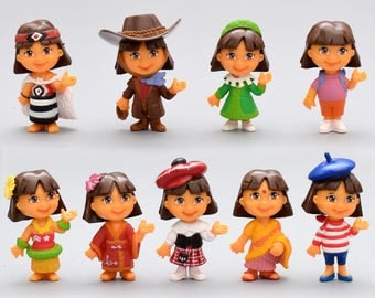CAKE TOPPER - 9 pcs Dora The Explorer 9 Figure Set Custom Wedding Birthday Party Decor DIY Cupcakes Figurines