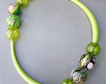 Bubble glass necklace-Murano glass necklace-Lampwork hollow glass necklace-Statement glass necklace-Exclusive creation by CSG