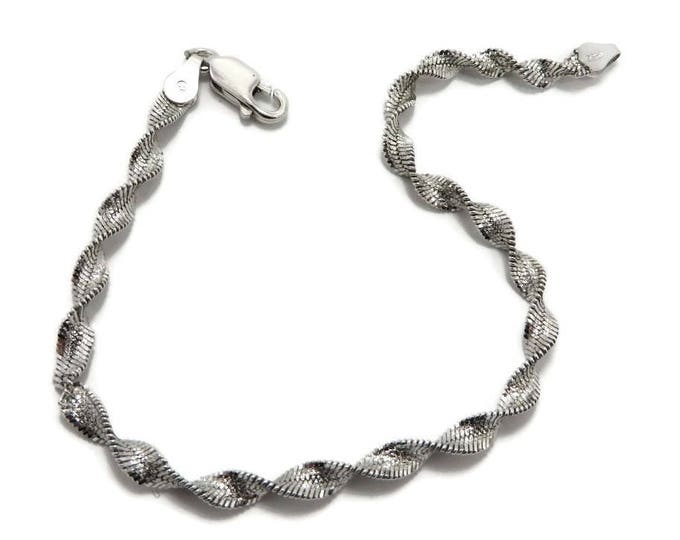 Italian Silver Bracelet, Vintage Sterling Silver Bracelet, Herringbone Twist Bracelet, 7 Inch Bracelet, FREE SHIPPING