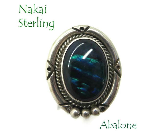 Sterling Silver Abalone Ring, Vintage Signed Nakai, Native American Sterling Silver Ring, Size 6.5