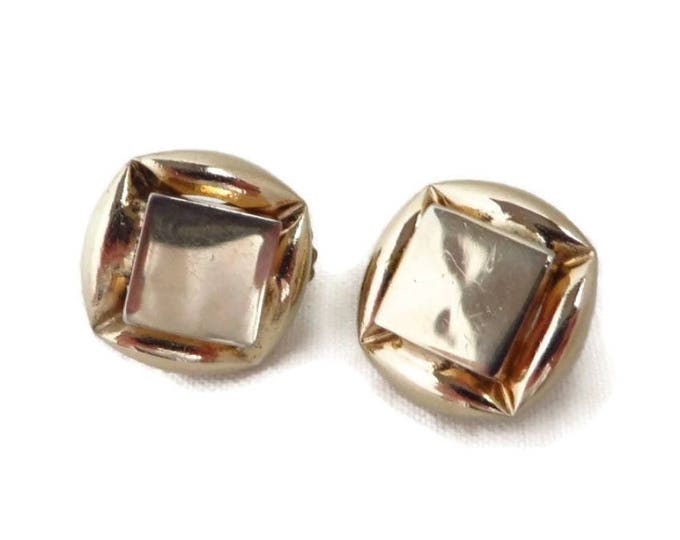 Vintage Gold Tone Button Earrings - Signed Barclay Clip-on Earrings, Classic Style