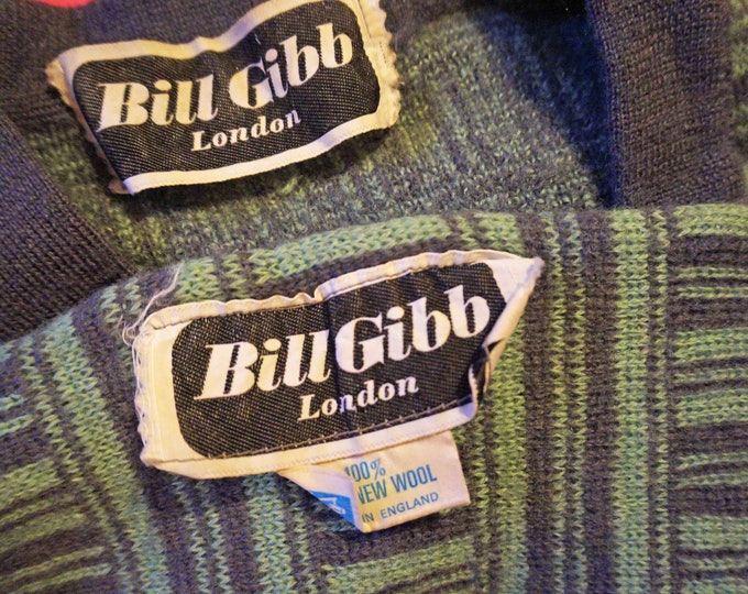 Bill Gibb Cardigan, Vintage Kimono Cardigan, 70s Boho Cardigan, Knitted 2 Piece Set, Wool Knit, Oversized Cardigan, Green Striped Cardigan,