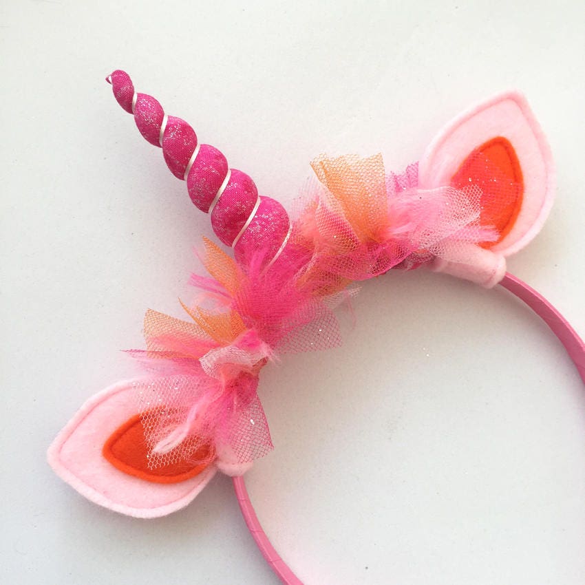 Orange and Pink Unicorn Headband with soft ears and mane