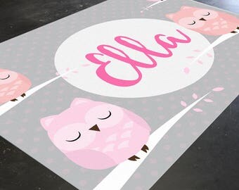 Owl Rug, Monogram Rug, Owl Monogram, Woodland Nursery Girl, Personalised Gift, Owl Nursery Decor, Pink Gray Nursery, Playroom Decor, Animal