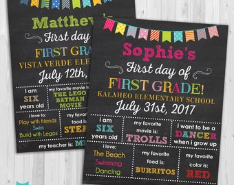 First day of First Grade sign, First day of school sign, First Grade poster Chalkboard poster, 1st day Back to School Sign Printable one