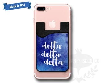Delta Delta Delta Watercolor - Tri Delta Water Color - Phone Caddy - Sticker Pocket Wallet - Personalized Cell Phone Pocket PC 1080