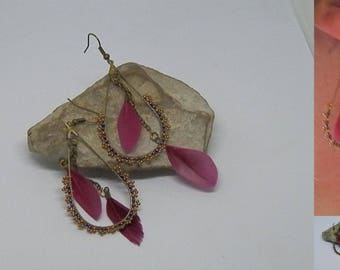 Woven Burgundy and bronze feather earrings