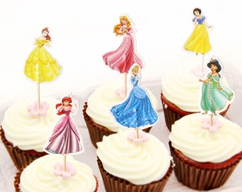 Disney Princess Cupcake Toppers - Set of 12, 24, or 36 (6 Designs) DIY Cupcake Toppers