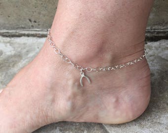 Wish Bone Anklet Wish Bone Jewelry Sterling Silver Ankle Bracelet Silver Anklet Made in USA Cute Anklet