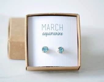 March Birthstone Earrings - Aquamarine Studs - Birtstone Studs - Birthstone Earrings - Birthstone Jewelry - Birthstone Ear Studs