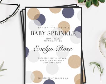 Baby Sprinkle Invitation, Baby Boy Sprinkle Invitation, Boy Baby Shower Invite, Blue, Grey, Gold Shower 5x7 Printable, Digital Download