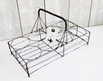 Antique French Wire Glass Holder - Wire Basket Storage, Bottle Carrier, Bottle Holder, Glasses Stand, French Glass Rack, Wire Rack, D415