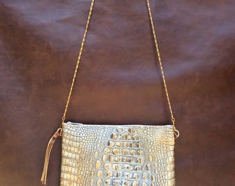 Handmade Genuine leather Crossbody, Leather Purse, Crocodile Pattern, Leather Bag, leather strap, women Handbags, made in USA, With Zipper