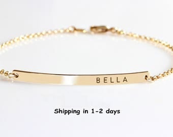 Mom bracelet with names Kids bracelet Mothers Rose Gold bar bracelet Silver Custom engraved bracelet Monogram Mothers day gift Bridesmaids