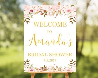 Gold Welcome Bridal Shower Sign - Bridal Shower Decoration - Personalize Name & Custom Color - AC Collection