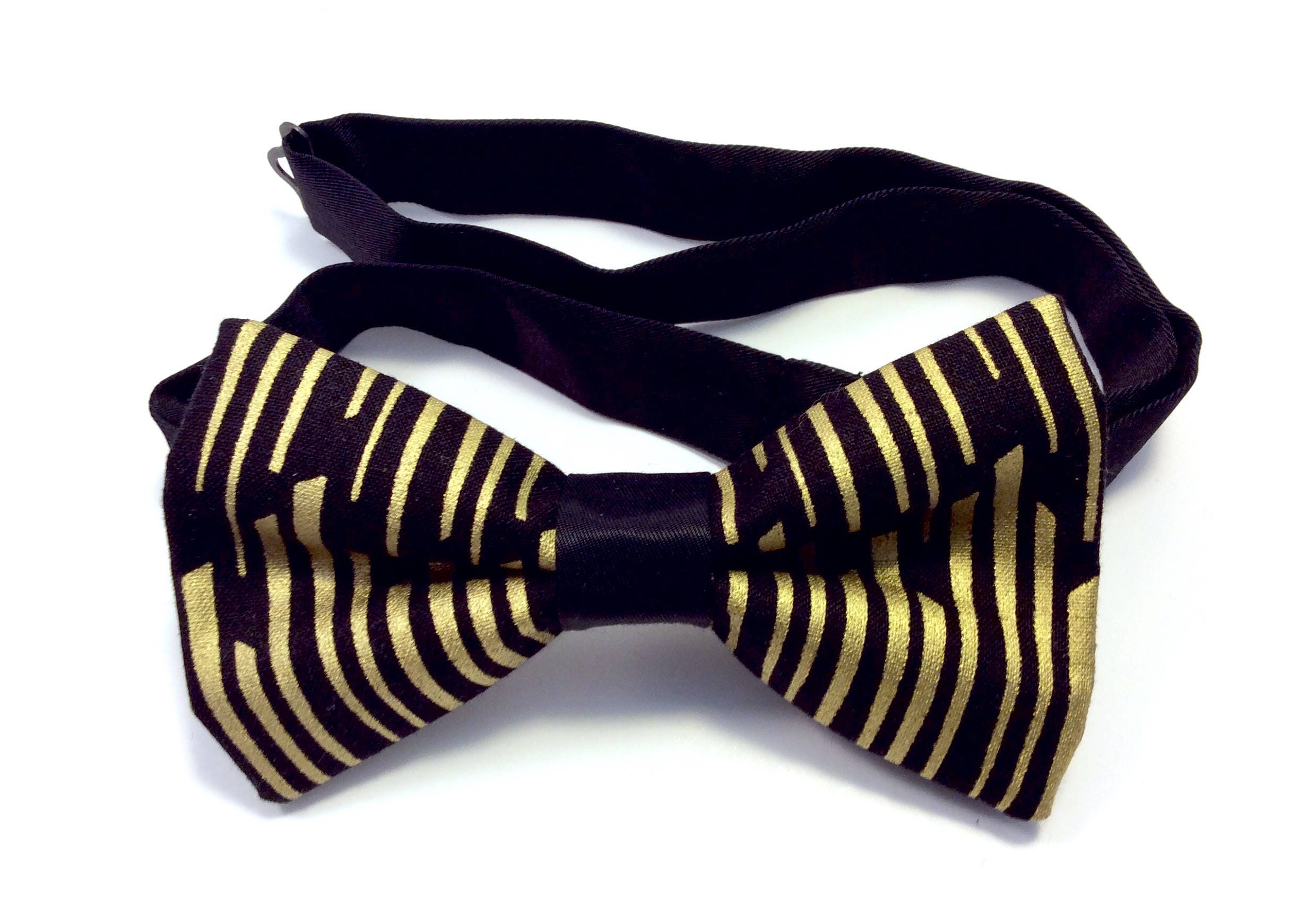 black gold bow tie pretied men metallic striped wedding prom