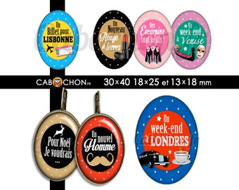 Liste de Noël 45 Images Digitales OVALES 30x40 18x25 13x18 mm escarpin new york londres lisbonne sac chocolat moustache venise