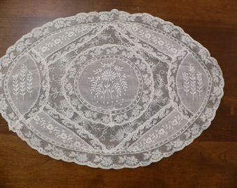 Antique Oval Normandy Lace Doilie 15 x 10.5 Inches