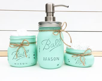 3pc. Mason Jar Bathroom Set, Rustic Bathroom, Farmhouse decor, Housewarming Gift, Bridal Shower Gift, Wedding Gift, Bathroom, Country Home