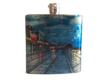 Asbury Park New Jersey Boardwalk Stainless Steel Photo Flask / 6oz Photographic Flask / Beach Gift / Beach Photography / Liquor Hip Flask