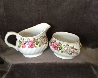 James Kent Staffordshire Old Foley Harmony Rose cream creamer milk and sugar set