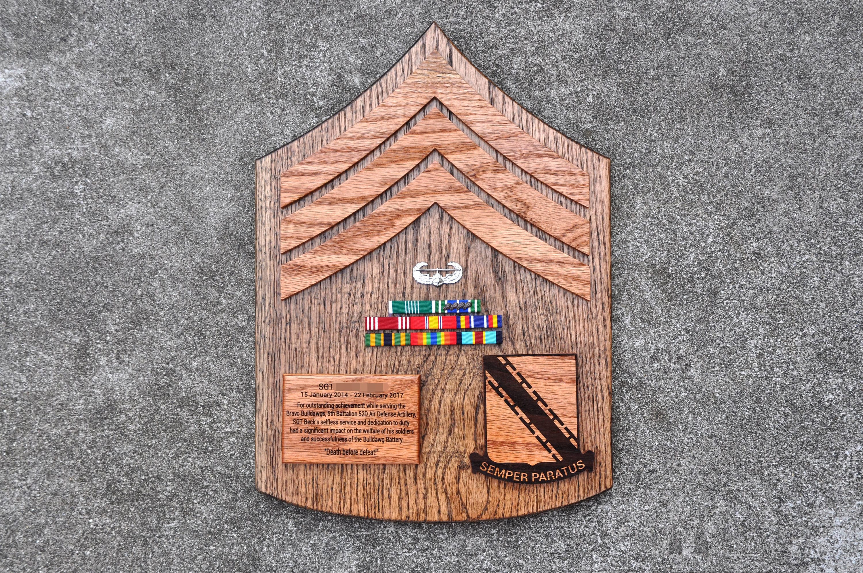 Handmade Military Going Away Plaque Rank Insignia