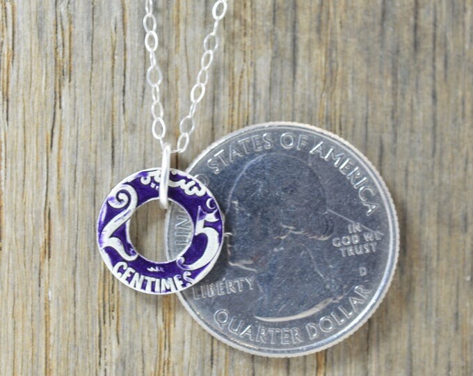 Moroccan Coin Necklace, Purple Coin Necklace, Coin Art, Morocco, Silver Coin, Moroccan Art, Boho Necklace, Two-Sided, Coin Charm, Charm